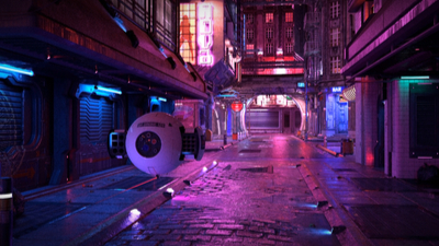 Samurai overlooking a neon-lit cyberpunk city